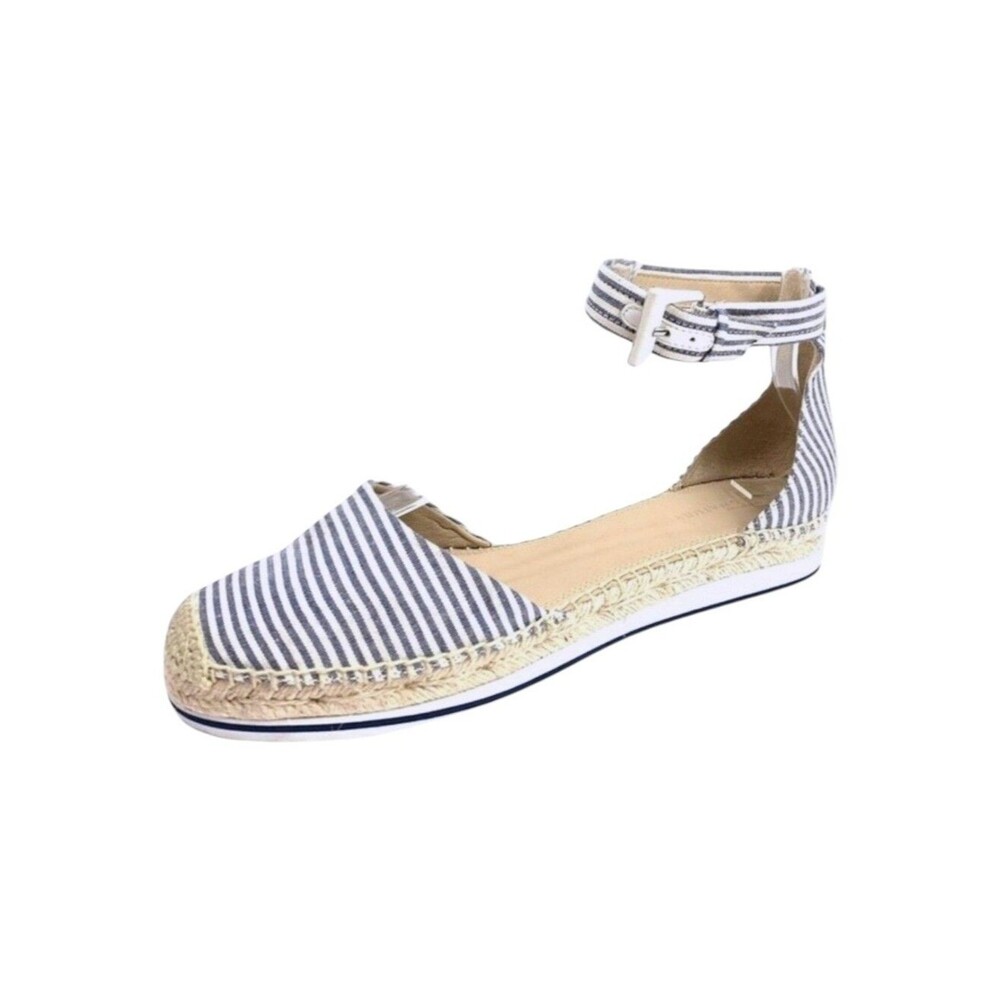 Nordstrom Signature Blue Grey / White Ticking Gladiator Espadrille Sandals - 37